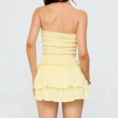 Yellow Tube Tiered Hem Mini Dress