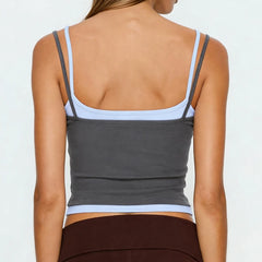 Colour Block Square Neck Spaghetti Strap Crop Top