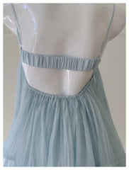 Strapless Frill Tulle Back Bow Mini Dress