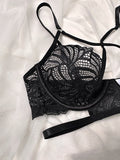 Floral Mesh Embroidered Strappy Lingerie Set