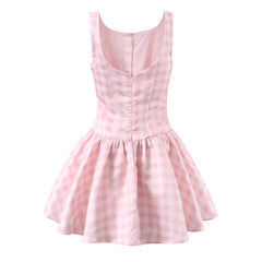 Gingham Mini Button Sleeveless Dress