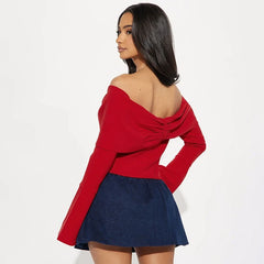 Bow One Shoulder Long-Sleeved Top