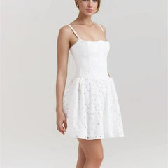 White Doily Pattern Cami Mini Dress