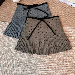 Polka Dot Pleated Bow Mini Skirt