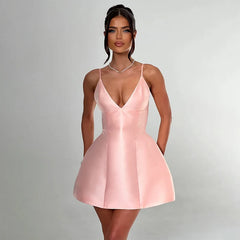 Satin V-neck Strap Mini Dress