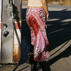 Floral Asymmetrical Low Rise Midi Skirt