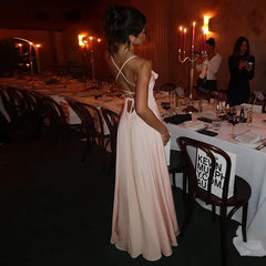 Pink Ruffle Back Tie Up Maxi Dress