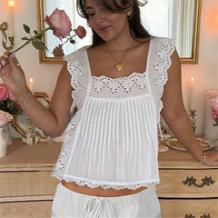 White Eyelet Embroidery Side Tie Tank Top