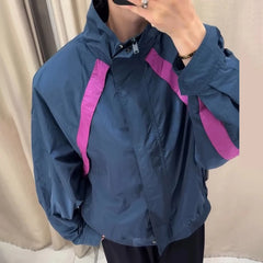Color Block Collared Zip Up Jacket