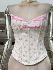 Floral Plaid Corset Strapless Top And Mini Skirt Set