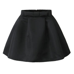 Solid Bow High Waist Mini Skirt With Lining