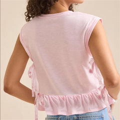 Pink Square Neck Side Tie Up Top