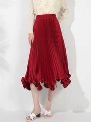 Satin Pleated Ruffles Midi Skirt Free From Label