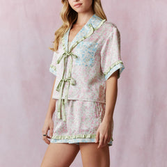 Bow Tie Floral Shirt And Shorts Set