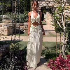 Tie Up Crop Top And Maxi Skirt Set