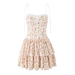Orange Floral Corset Tie Up Strap Mini Dress
