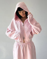 Pink Zipper Metallic Design Hoodie