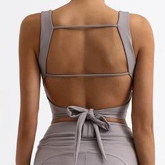Gray crop top with open back 