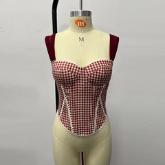 Plaid Corset Tie Back Strappy Top