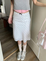 White Polka Dot Midi Skirt