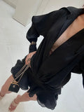 Shirt Lose Long Sleeve Frill Micro Mini Dress