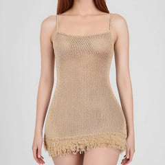 Knit Sheer Fringe Mini Dress