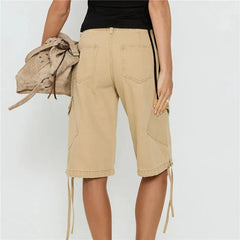 Low Waist Cargo Drawstring Knee Length Pants with Pockets
