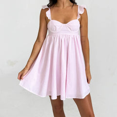 Floral or solid frill strap flowy mini dress.