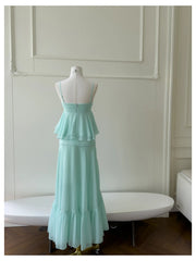 Green Babydoll Tube Crop Top And Ruffle Midi Skirt Set