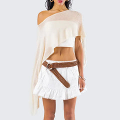 Irregular Knitted Sheer Poncho Cover-ups Crop Top