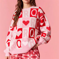Pink Heart Print Sweater