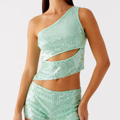One Shoulder Sequin Tank Top