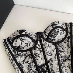 Embroidered Printed Tie Up Corset