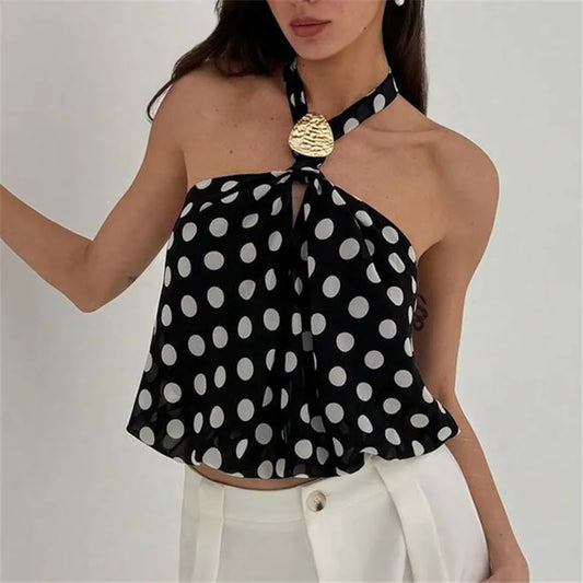 Polka Dot Halter Top with Gold Buckle