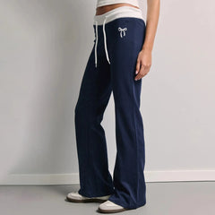 Bow Print Blue Drawstring Sweatpants