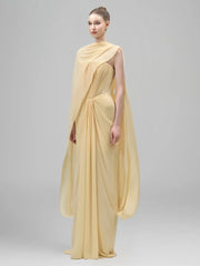 Strapless Folds Design Long Dress With Scarf
