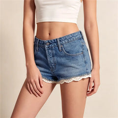 Lace Trim Denim Shorts