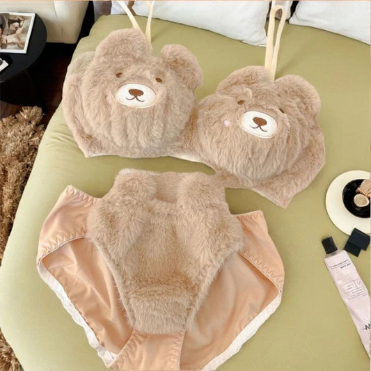 Plush Cartoon Bear Bra Set