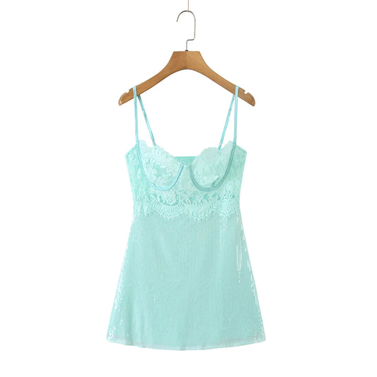 Mint Green Lace Wire Bra Sequin Mini Dress