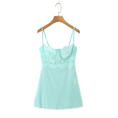 Mint Green Lace Wire Bra Sequin Mini Dress