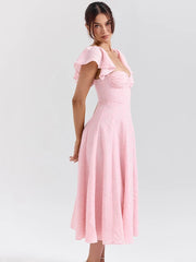 Pink Flare Short Sleeve Maxi Dress