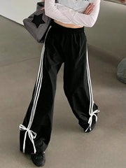 Black Striped Bow Cargo Pants Free From Label