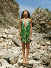 Sequin Chain Halter Mini Dress
