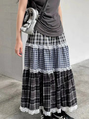 Patchwork Lace Plaid Maxi Skirt Free From Label