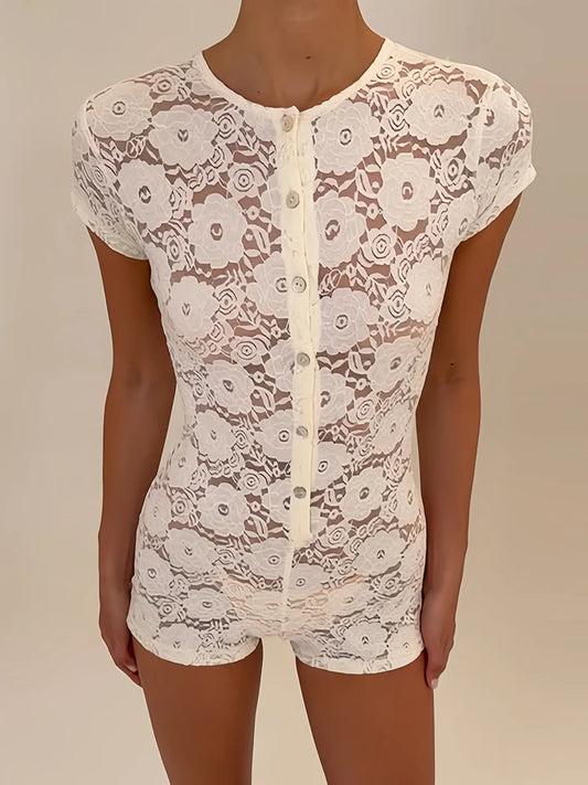 White Lace Sheer Playsuit