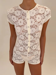 White Lace Sheer Playsuit