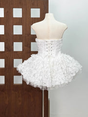 Strapless 3D Flower Appliques Frill Mini Dress