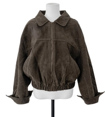 Suede Turn-down Collar Zipper Motorcycle Jacket