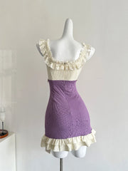 Purple Knitted 3D Flower Mini Dress
