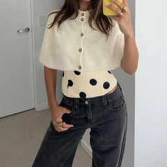 Knitted Poncho Button-Up Crop Top